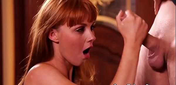  Gorgeous redhead jizzed in mouth
